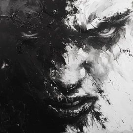 Boze man abstract zwart-wit