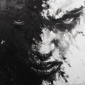 Boze man abstract zwart-wit