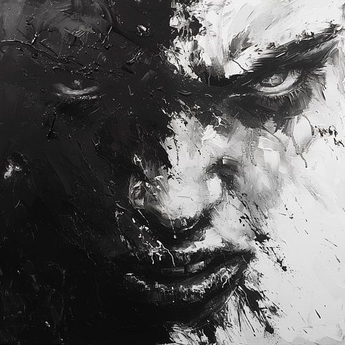 Boze man abstract zwart-wit