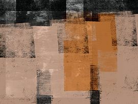 Stadtbild. Moderne abstrakte Kunst in Ocker, Schwarz und warmem Beige. von Dina Dankers