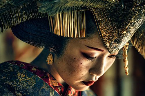 Aziatische schilderachtige fictieve  kunst met Geisha