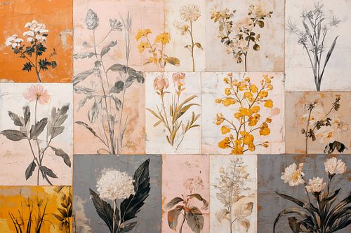 Botanical art collage in soft shades
