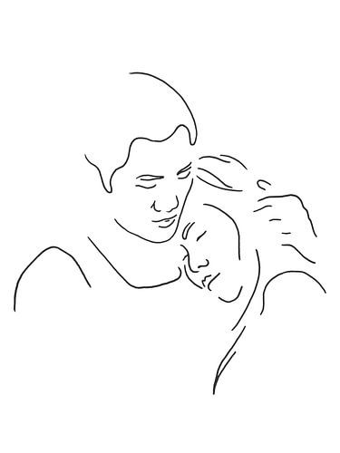 I am here for you (line drawing portrait man woman straight Asia Asian love comfort Chinese white)