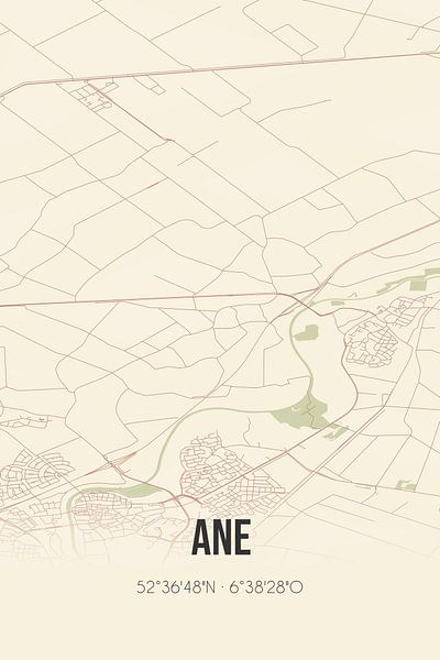 Carte ancienne d'Ane (Overijssel) par Affiches de lieux