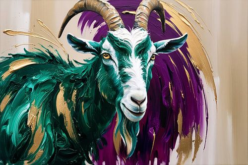 Expressief schilderij van een geit