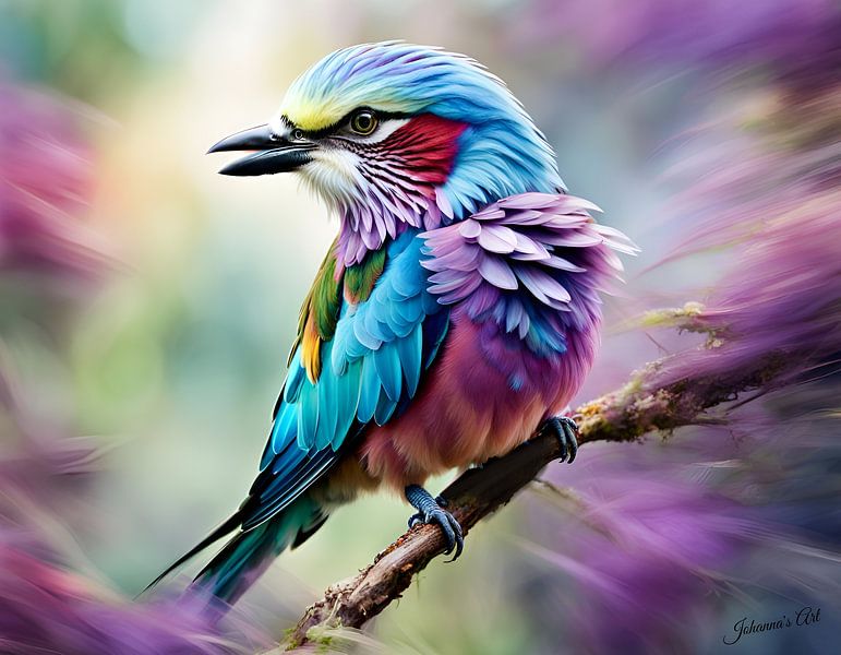 Schöne Vögel der Welt - Fliederbrust-Rollvogel1 von Johannas Art Creations