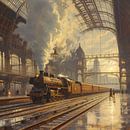 Station with steam train by Kees van den Burg thumbnail