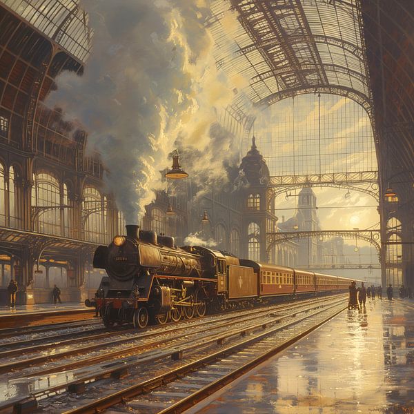 Station met stoomtrein
