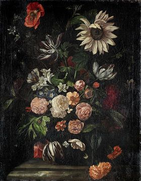 Ernst Stuven, Rosen, Tulpen, Mohnblumen, eine Sonnenblume und andere Blumen