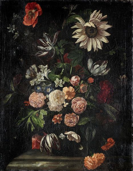 Ernst Stuven, roses, tulips, poppies, a sunflower and other flowers by Atelier Liesjes