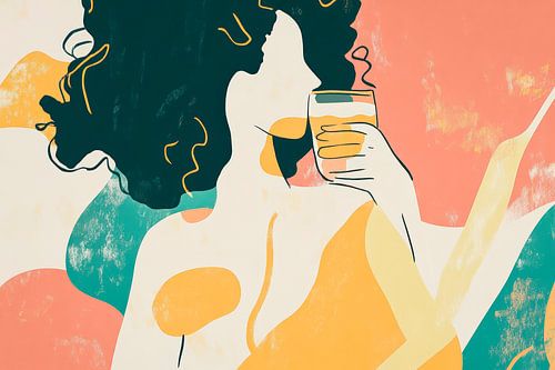 Vrouw met drank in felle kleuren