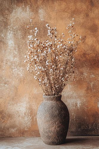 Fleurs séchées dans un vase rustique