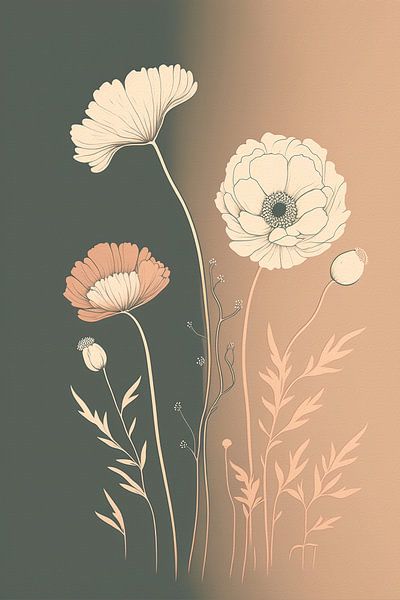 Poppies fine line art by Carla van Zomeren