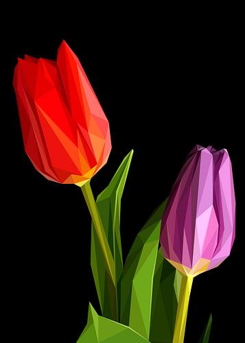 Red Tulip and Purple Tulip Low Poly