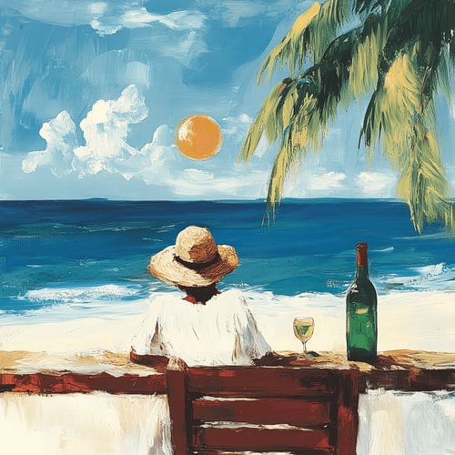 Vintage-Dame genießt das Meer und den Strand