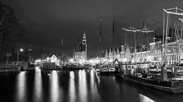 Le port de Hoorn en noir et blanc