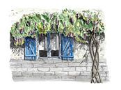 Romantisch Frans raam in aquarel en inkt van Ivonne Wierink thumbnail