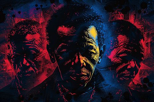 Dynamische gezichten in abstracte splatters