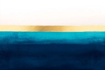 Goldene Linie über Türkisblau – Abstrakt von Poster Art Shop