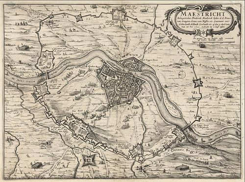 Old map of Maastricht from about 1632