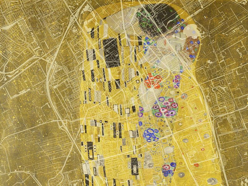 Map of Delft with the Kiss by Gustav Klimt by De Kaartenwinkel