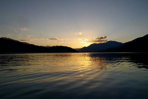 Mountain lake at sunset