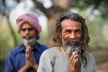 India, Men greeting and smiling. Namaste.
