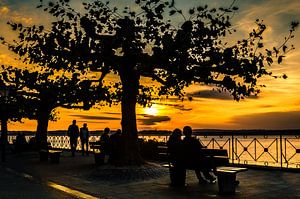 Sonnenuntergang an der Uferpromenade Unterstadt Meersburg Bodensee Deutschland
