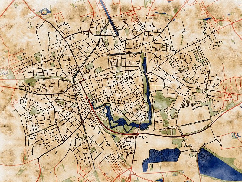 Kaart van Ieper in de stijl 'Serene Summer' van Maporia