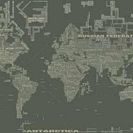 Typographic Text World Map, Khaki by MAPOM Geoatlas