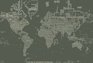 Typographic Text World Map, Khaki by MAPOM Geoatlas