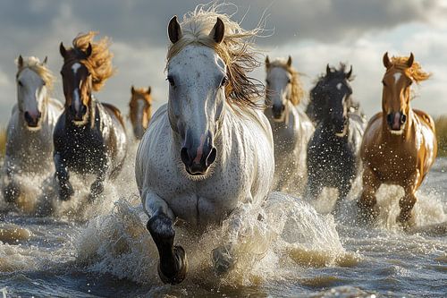 Galloping Horses by the Shore