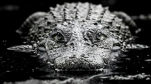 Fierce Alligator Head Portrait with Piercing Green Eyes Wildlife Wall Art