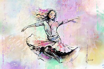 ballet danseres met kleurige achtergrond van Emiel de Lange