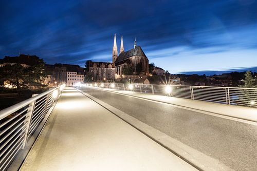 Görlitz Oude Stad bij het blauwe uur