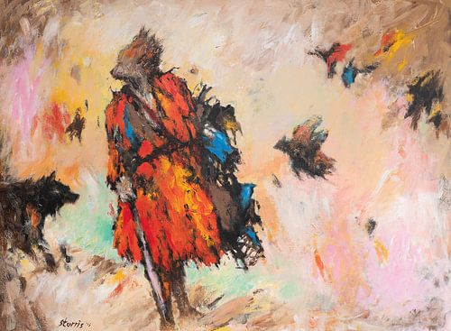 Het verhaal van de wolf, de vos en de jager. Acryl op doek