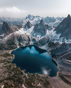 Berggipfel und blaues Wasser