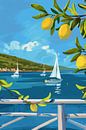 Zitronen und Segelboote am Meer von Poster Art Shop Miniaturansicht
