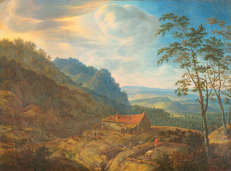Bergachtig landschap met boerderij, Herman Saftleven van Meesterlijcke Meesters