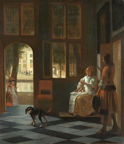 Het aanreiken van een brief in een voorhuis, Pieter de Hooch