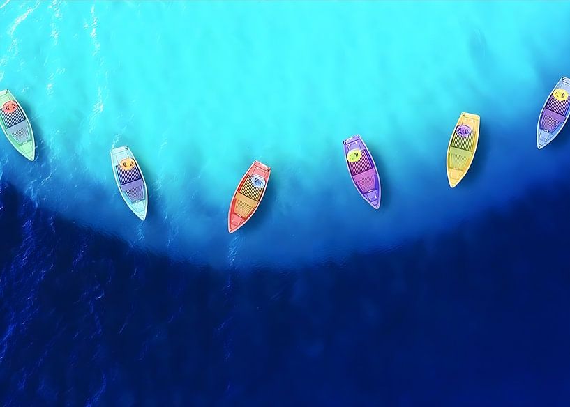 Kleurrijke boten aangemeerd van Gapran Art