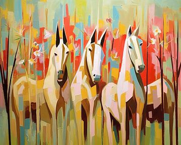 Peinture chevaux colorés | Elegant horse symphony sur Tableaux ARTEO