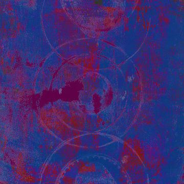 Moderne abstracte kunst. Geometrische vormen in kobaltblauw, paars, rood van Dina Dankers