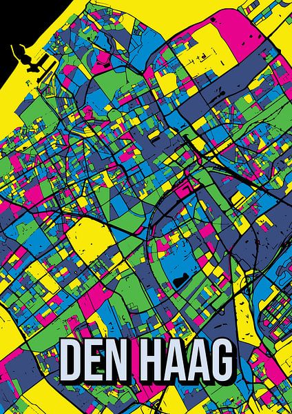 Den Haag Pop Art Kleurijke Stadskaart Poster van Jorn van Hezik