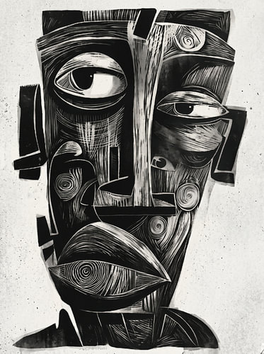 Abstract Black and White Cubist Portrait