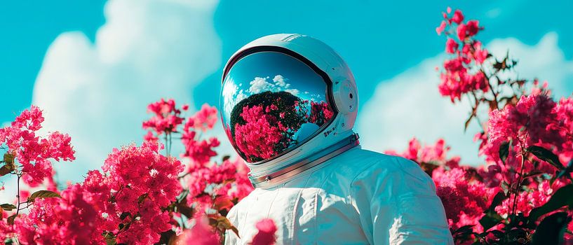 Astronaut im Blumenmeer der Freude von Poster Art Shop