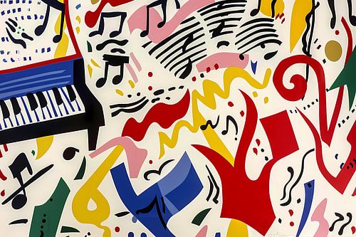 Abstracte kunst met kleurrijke muzieknoten