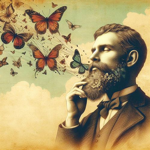Man met baard en vlinders
