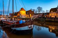 Zonsondergang over de Thorbeckegracht in Zwolle op kerstavond
