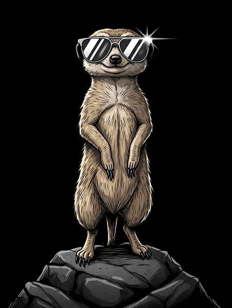 Meerkat Wearing Sunglasses Standing on Rock by Markus Gann